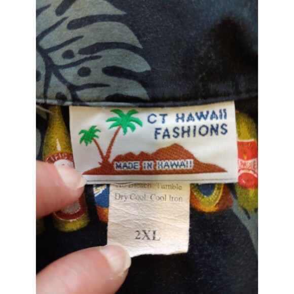 VTG CT Hawaii Fashions Button Up Shirt 2XL Black Short Sleeve Beer Print EUC - Picture 3 of 7